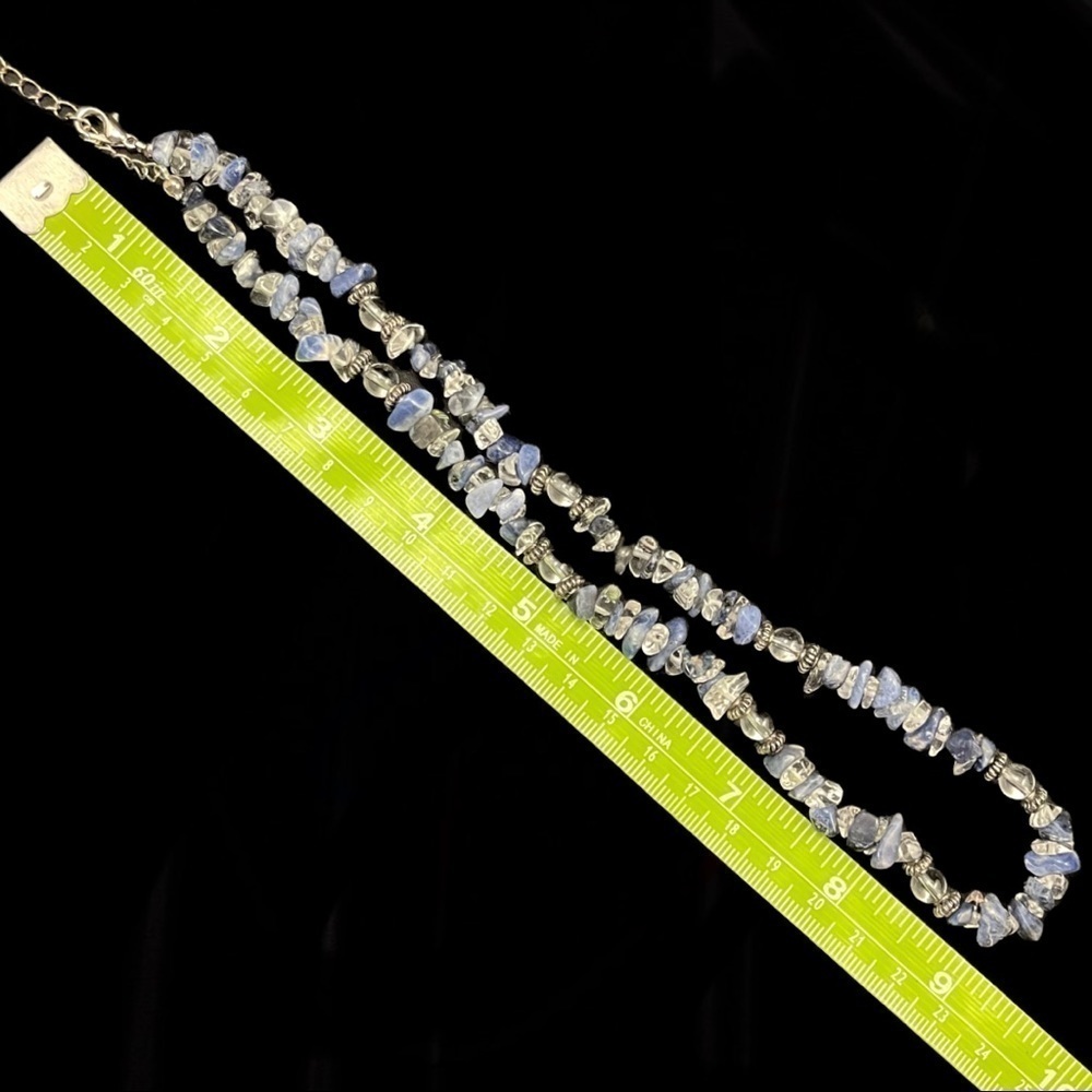 🌸Blue/ Clear/ Silver Stone/Beaded Necklace with Adj. Chain - Picture 3 of 4